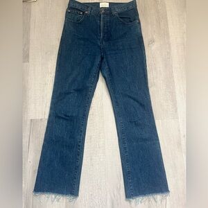 Doen Straight Cropped Blue Jeans Size 26 raw hem buttonfly